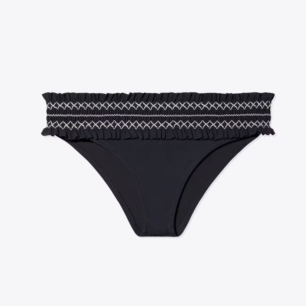 NWOT Black & white Tory Burch smocked bikini bottom-xs